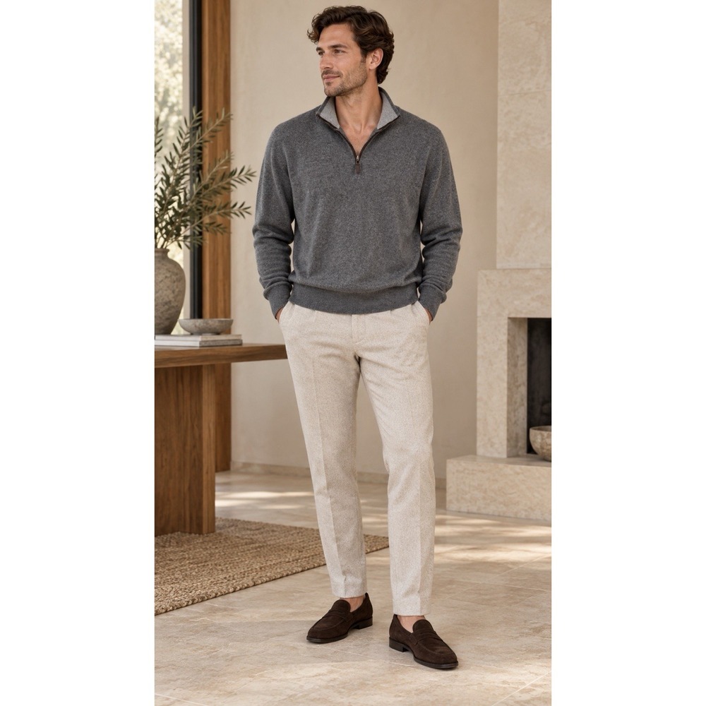 The Men's Store Bloomingdale's 100% Cashmere 1/4 Zip Pullover Sweater Gray XL